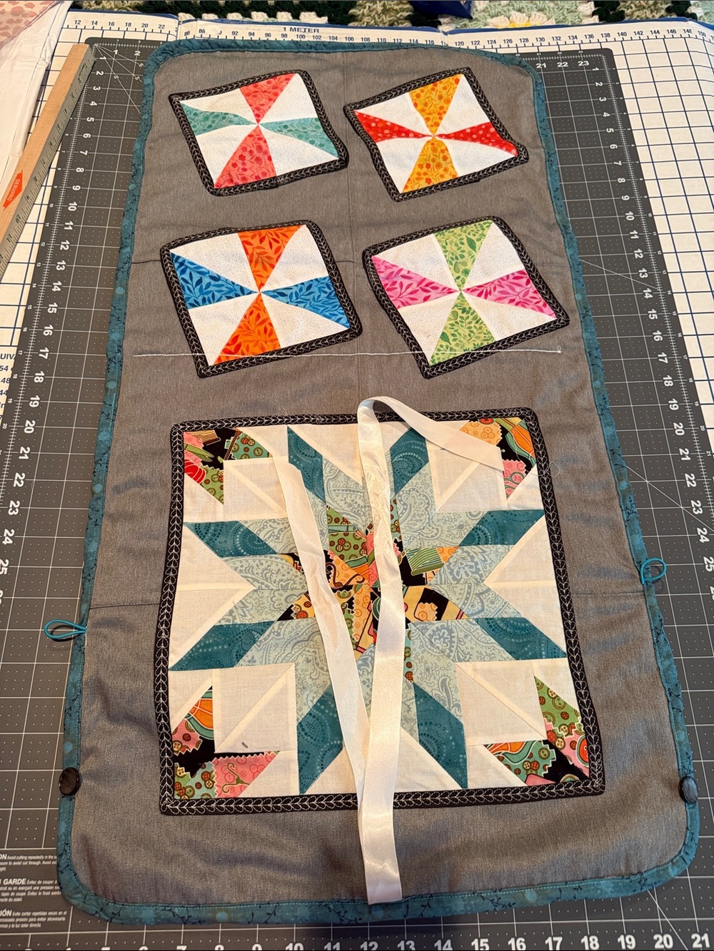 Project Handmade Quilted Roll-Up Organizer - Teal Gray Patchwork - Picture 11 of 13